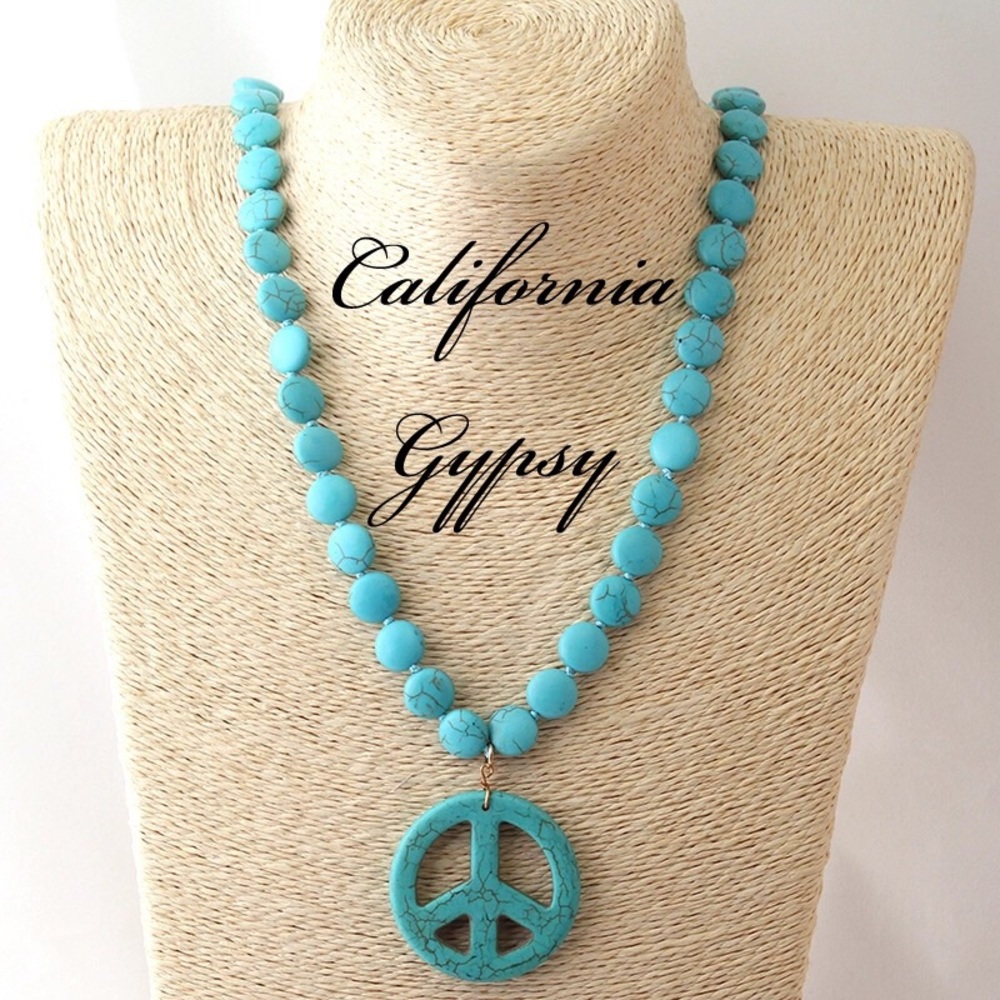 Hippie festival turquoise peace sign necklace☮️